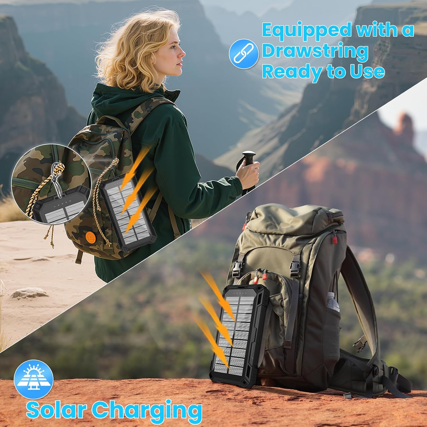 Solar Power Bank 49800mAh - Wireless Portable Charger 15W Fast Charging with 4 Built-in Cables. Equipped with a Powerful Flashlight, IP65 Outdoor Waterproof Power Bank Perfect for Camping, Hiking - Image 6