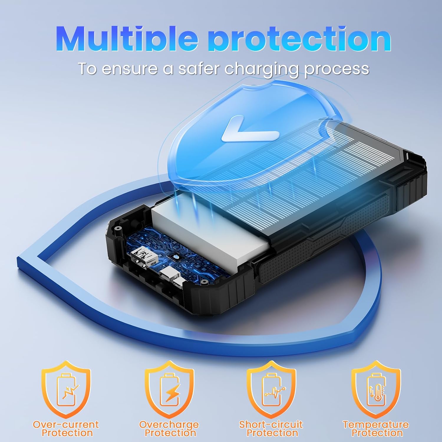 Solar Power Bank 49800mAh - Wireless Portable Charger 15W Fast Charging with 4 Built-in Cables. Equipped with a Powerful Flashlight, IP65 Outdoor Waterproof Power Bank Perfect for Camping, Hiking - Image 7