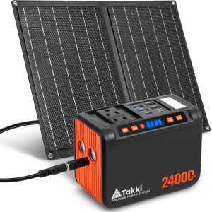 Takki Solar Generator 120W Peak Portable Power Station with 21W Solar Panel 88.8Wh Battery Power Bank with 110V AC Outlet for Camping RV Tent Home Outages Emergency