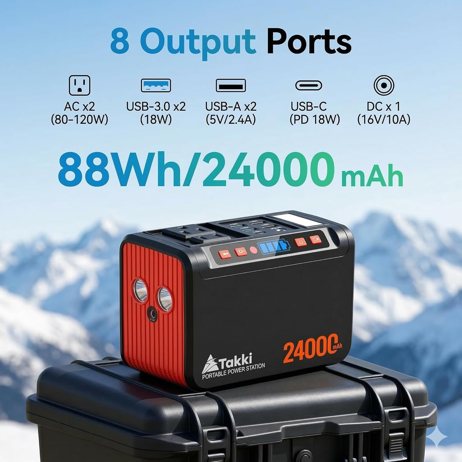 Takki Solar Generator 120W Peak Portable Power Station with 21W Solar Panel 88.8Wh Battery Power Bank with 110V AC Outlet for Camping RV Tent Home Outages Emergency - Image 2